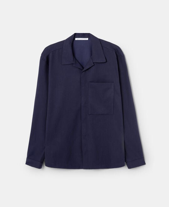 Men Shirt | Navy Blue Lyocell And Cotton Twill Overshirt by Spanish designer Adolfo Dominguez