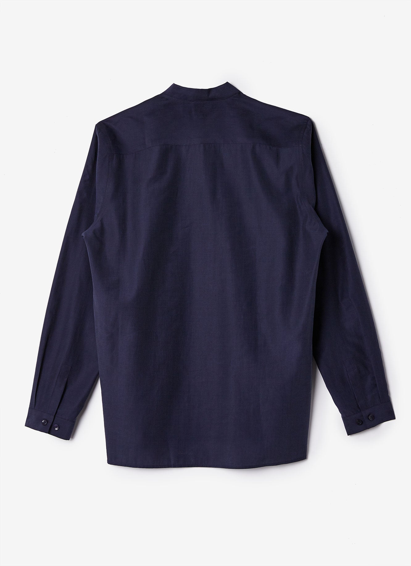 Men Shirt | Navy Blue Lyocell Shirt With Button Neck by Spanish designer Adolfo Dominguez