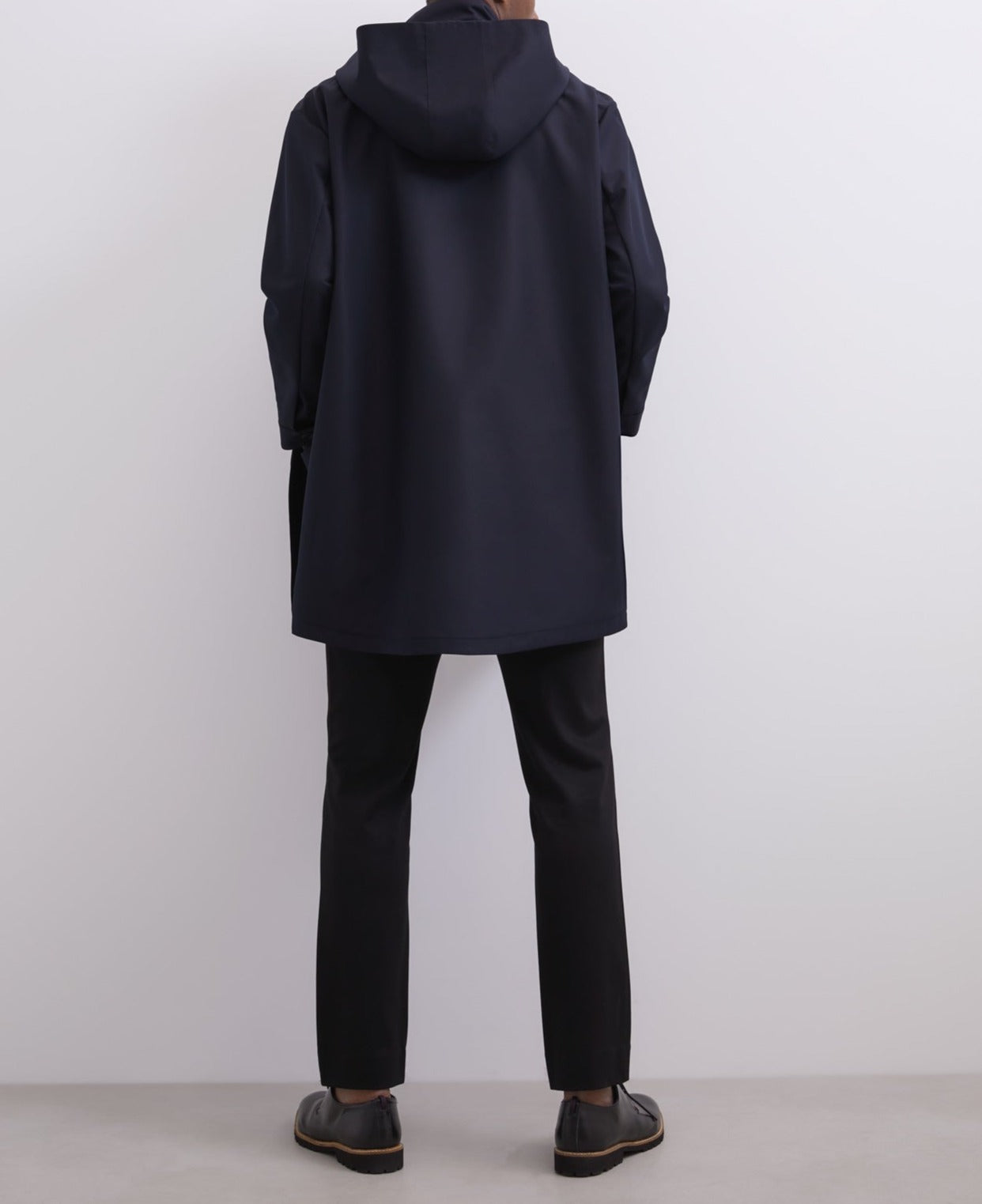 Men Long Jacket | Navy Blue Mandarin Collar Parka With Hood by Spanish designer Adolfo Dominguez