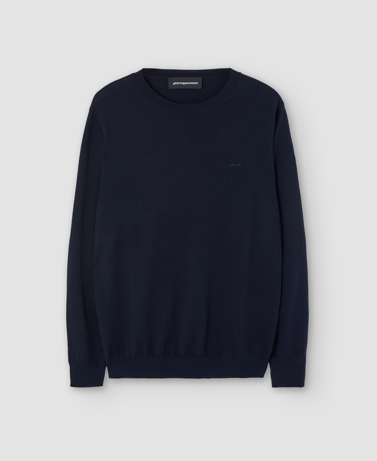 Men Jersey | Navy Blue Mens Merino Wool Crew Neck Sweater by Spanish designer Adolfo Dominguez
