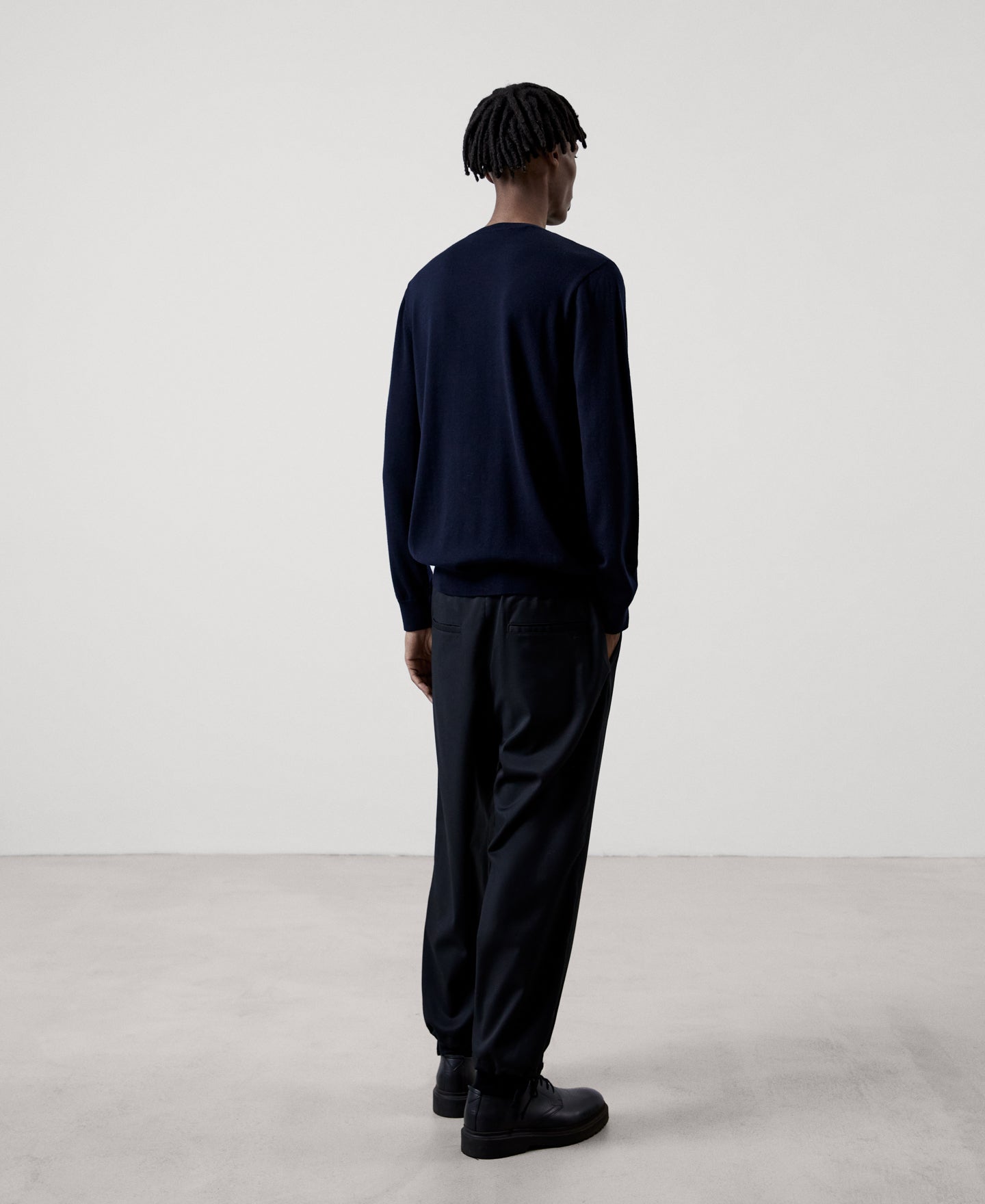 Men Jersey | Navy Blue Mens Merino Wool Crew Neck Sweater by Spanish designer Adolfo Dominguez