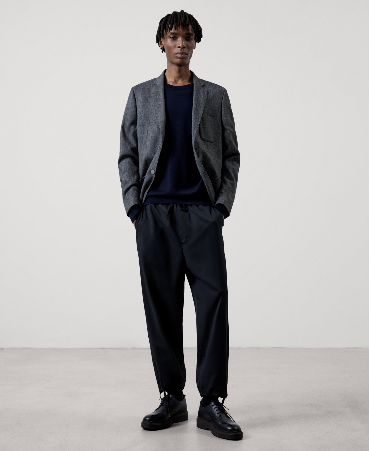 Men Jersey | Navy Blue Mens Merino Wool Crew Neck Sweater by Spanish designer Adolfo Dominguez