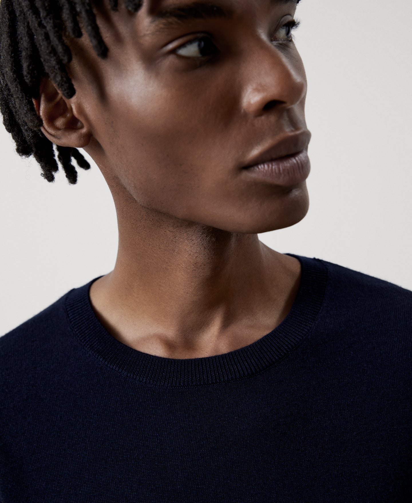 Men Jersey | Navy Blue Mens Merino Wool Crew Neck Sweater by Spanish designer Adolfo Dominguez