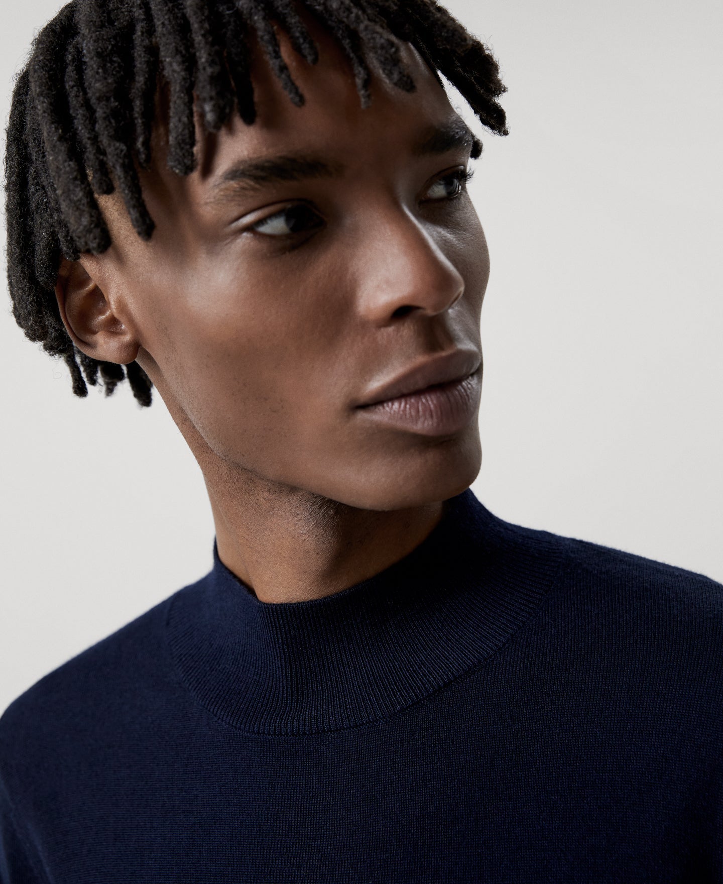 Men Jersey | Navy Blue Merino Wool Perkins Collar Sweater by Spanish designer Adolfo Dominguez