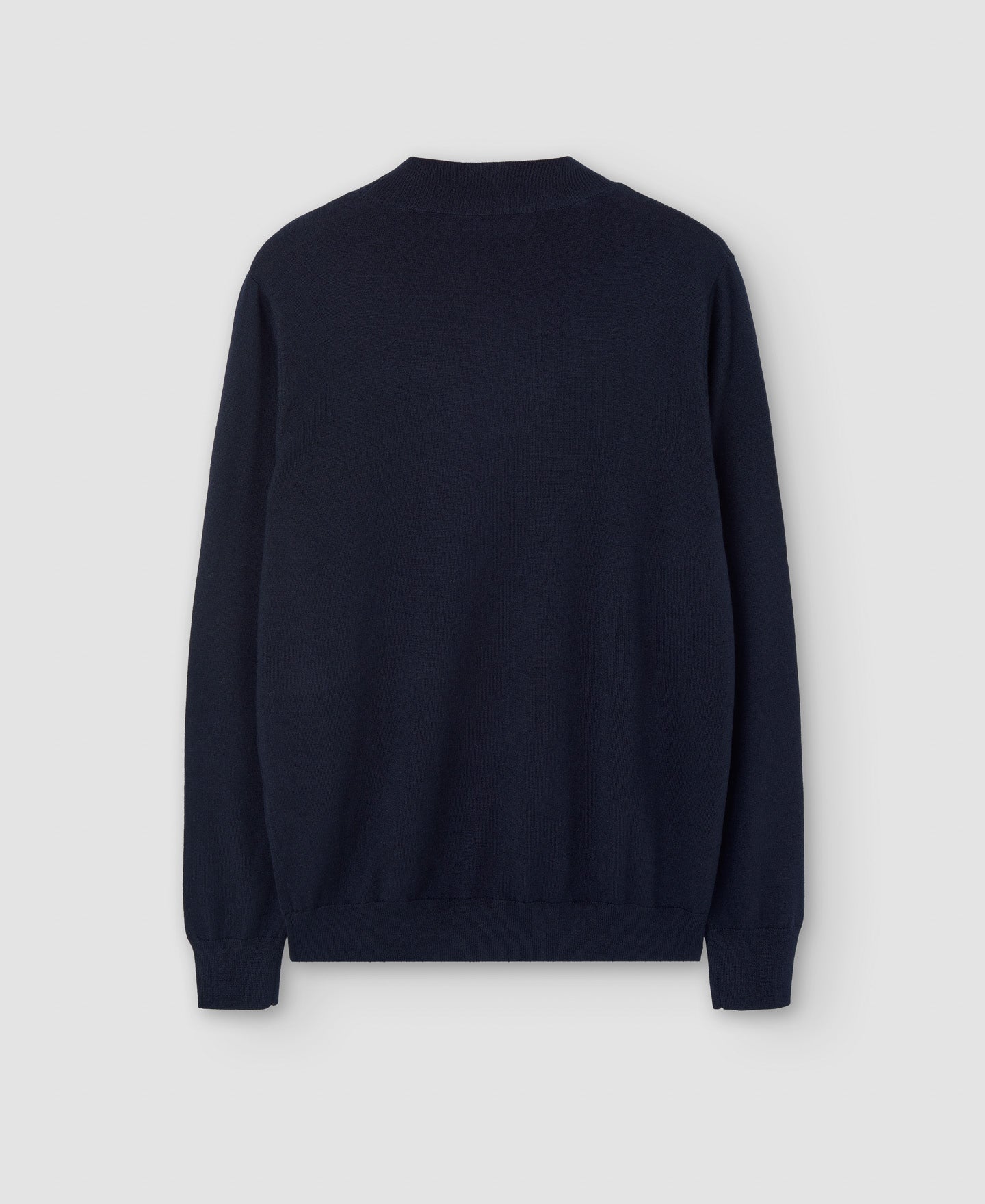 Men Jersey | Navy Blue Merino Wool Perkins Collar Sweater by Spanish designer Adolfo Dominguez
