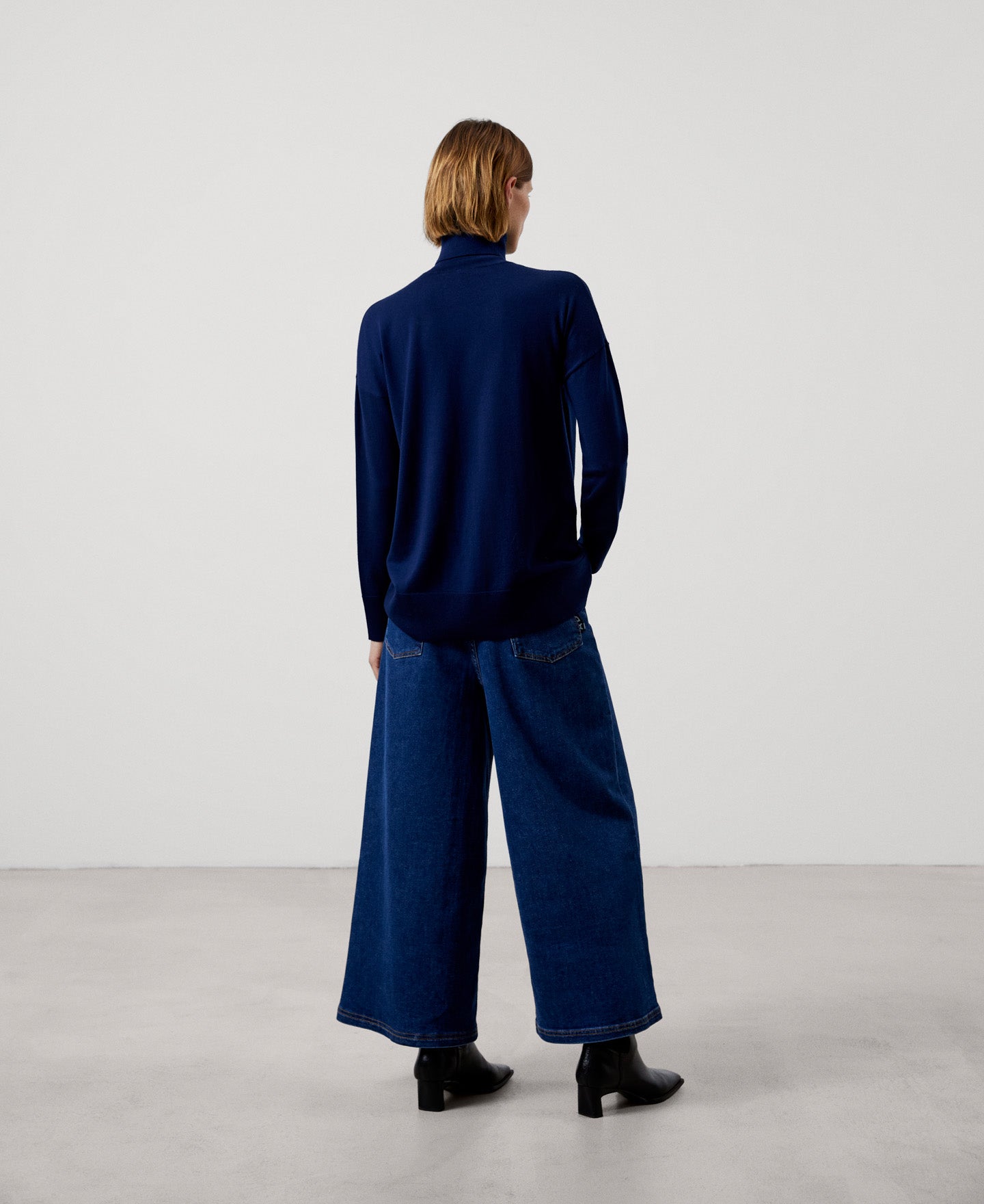 Women Jersey | Navy Blue Merino Wool Turtleneck Sweater by Spanish designer Adolfo Dominguez
