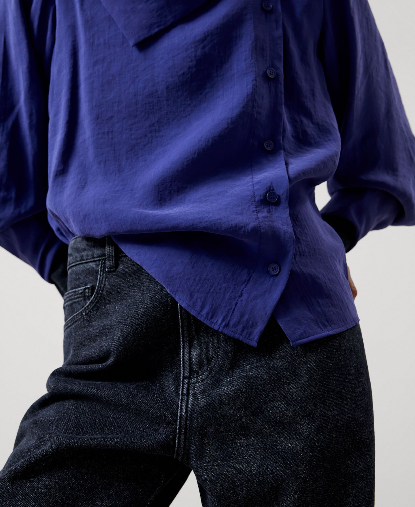 Women Long-Sleeve Shirt | Navy Blue Modal Fabric Shirt by Spanish designer Adolfo Dominguez
