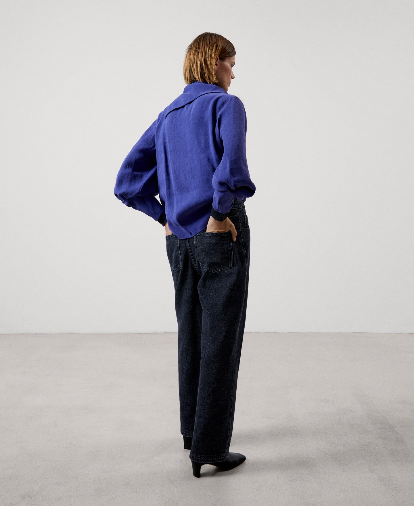 Women Long-Sleeve Shirt | Navy Blue Modal Fabric Shirt by Spanish designer Adolfo Dominguez