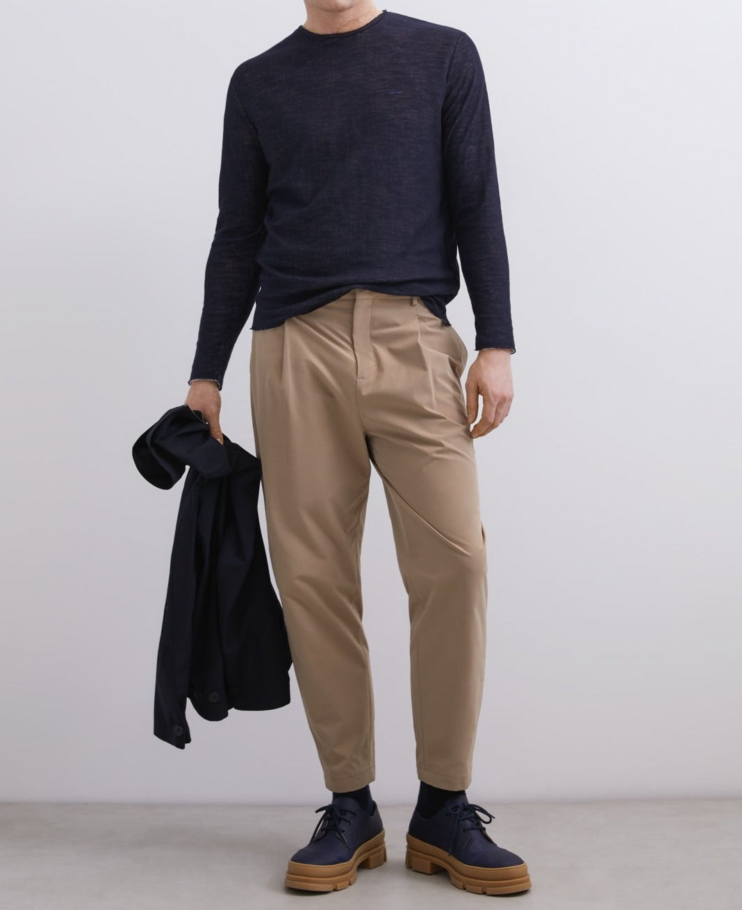 Men Long-Sleeve T-Shirt | Navy Blue Navy Blue Long Sleeve Double T-Shirt by Spanish designer Adolfo Dominguez