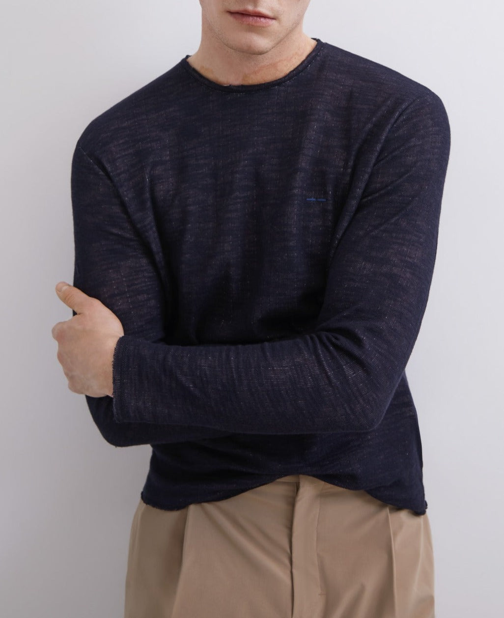 Men Long-Sleeve T-Shirt | Navy Blue Navy Blue Long Sleeve Double T-Shirt by Spanish designer Adolfo Dominguez