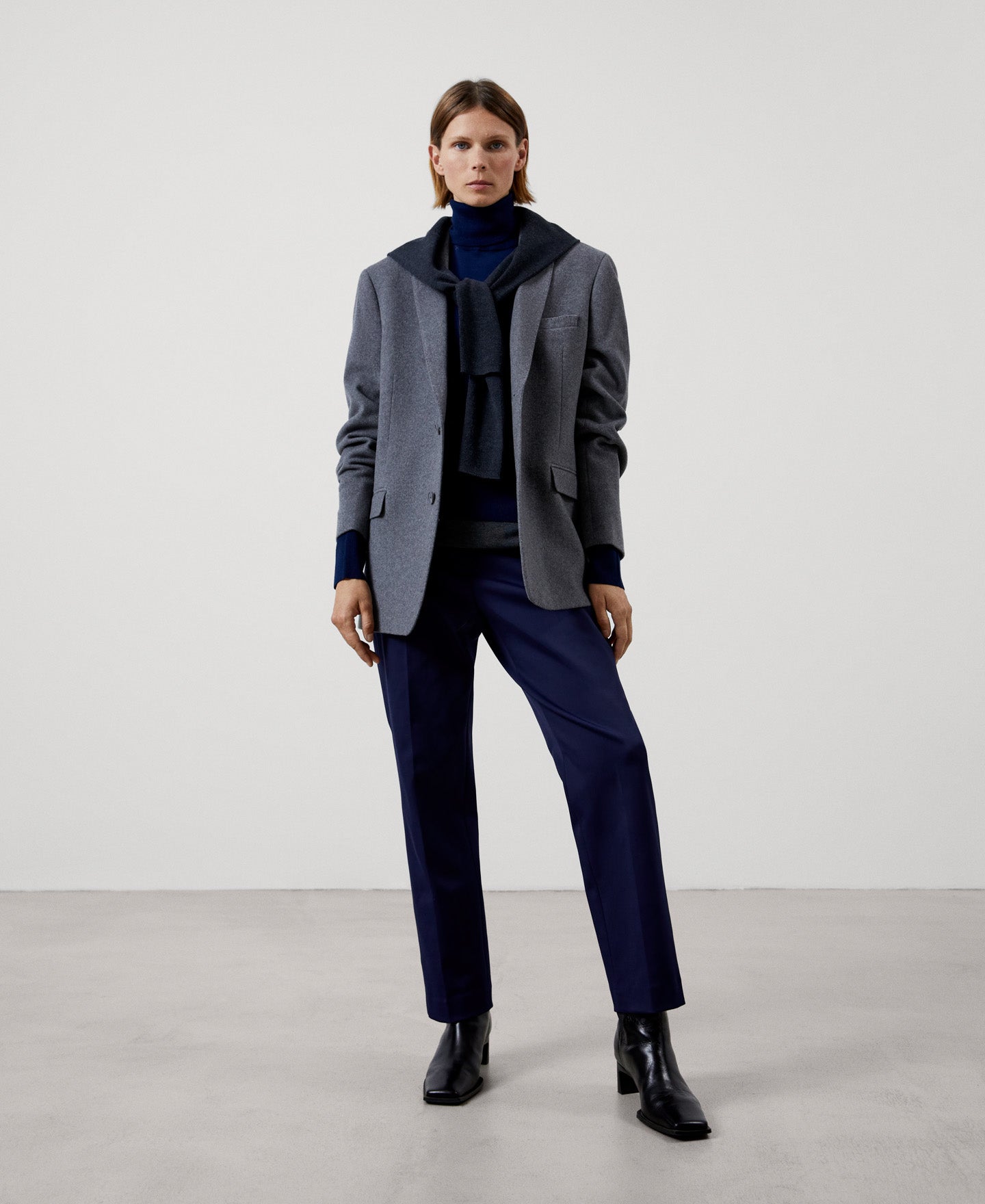 Women Trousers | Navy Blue Organic Cotton Trousers With Darts by Spanish designer Adolfo Dominguez