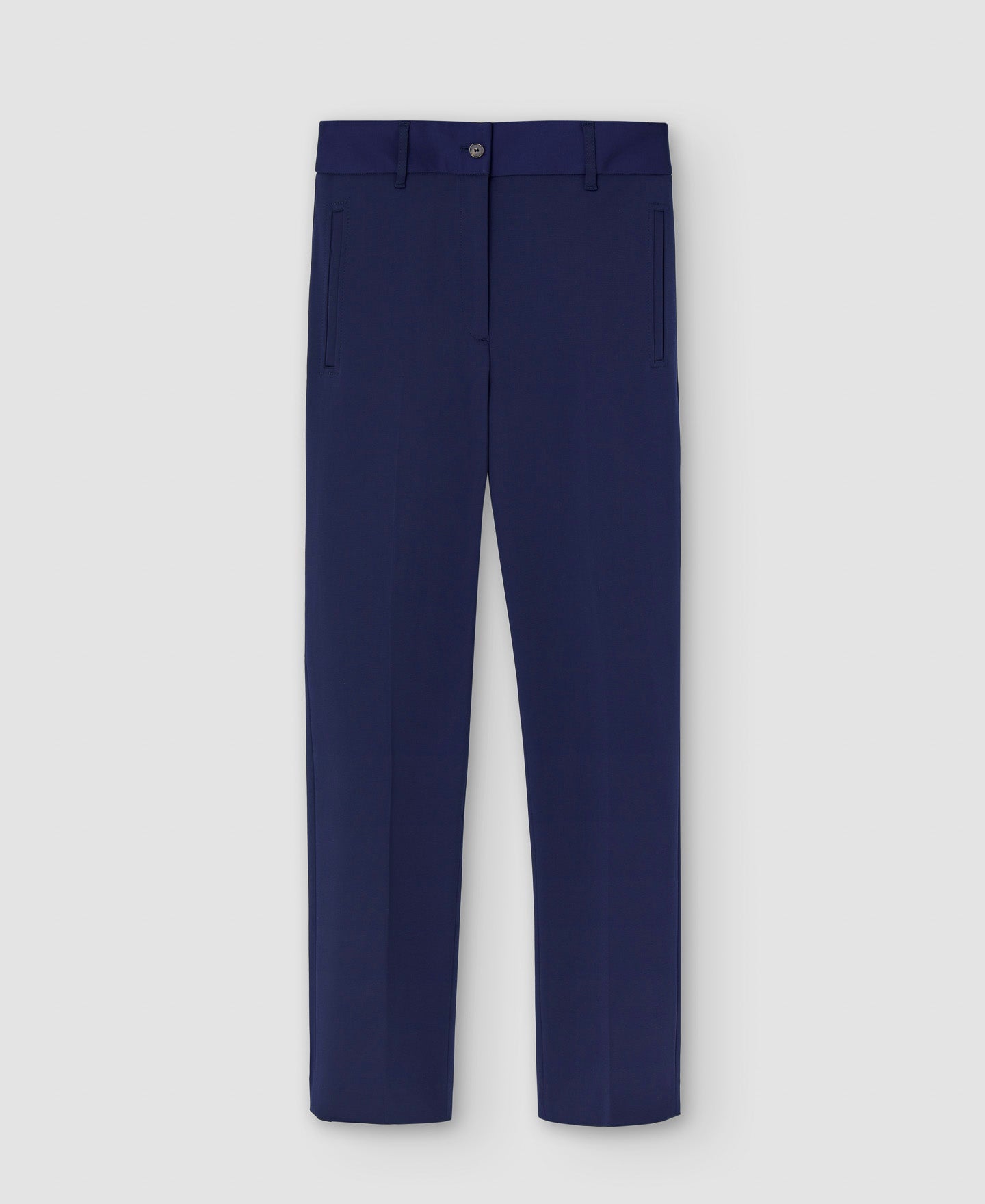 Women Trousers | Navy Blue Organic Cotton Trousers With Darts by Spanish designer Adolfo Dominguez