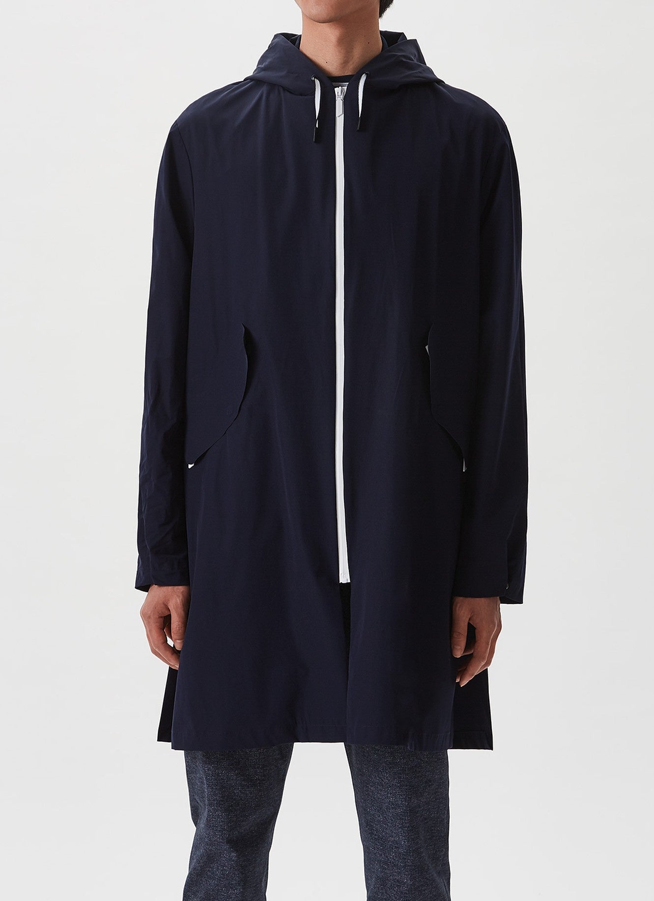Men Long Jacket | Navy Blue Parka by Spanish designer Adolfo Dominguez