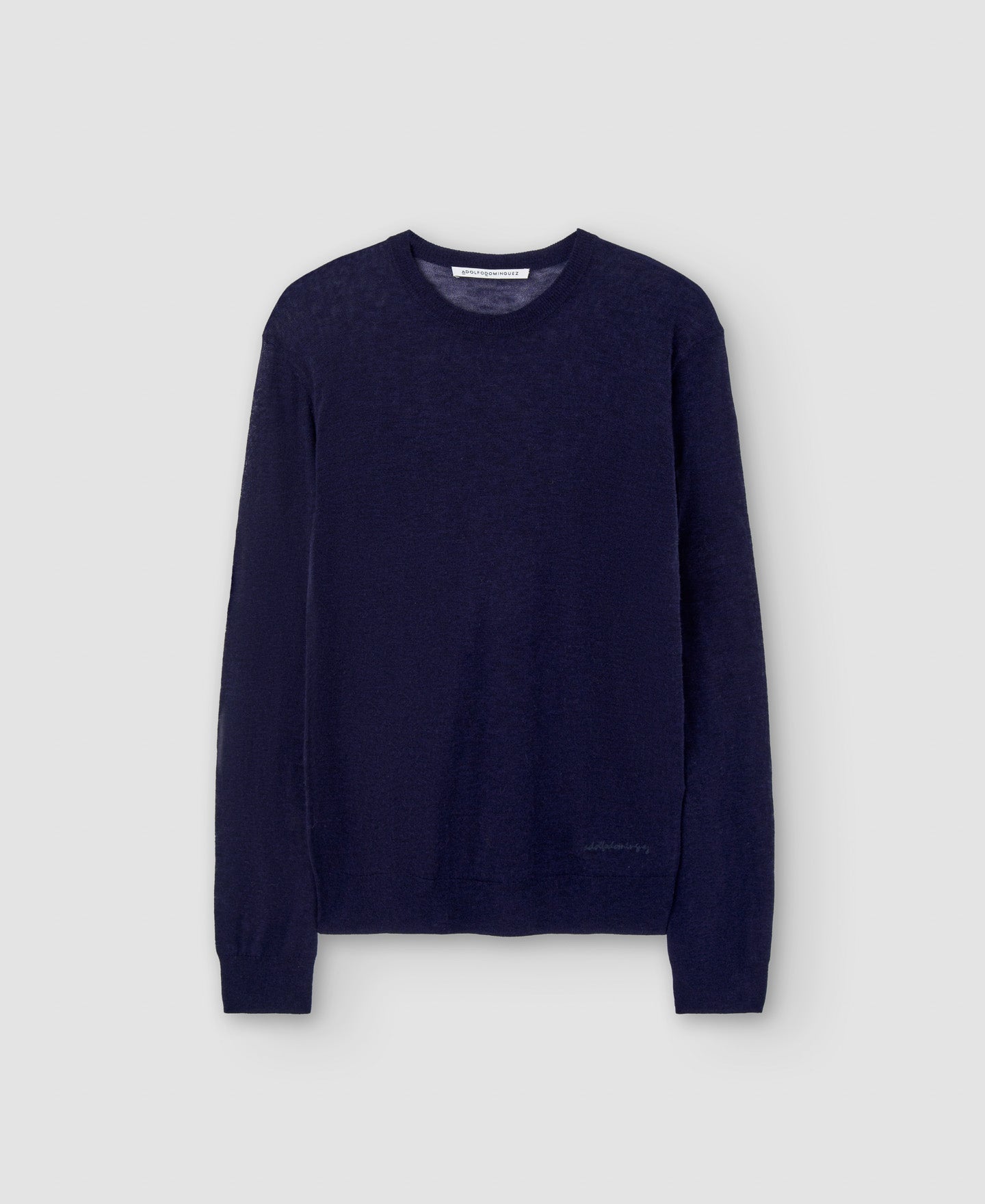 Women Jersey | Navy Blue Womens Merino Wool Crew Neck Sweater by Spanish designer Adolfo Dominguez