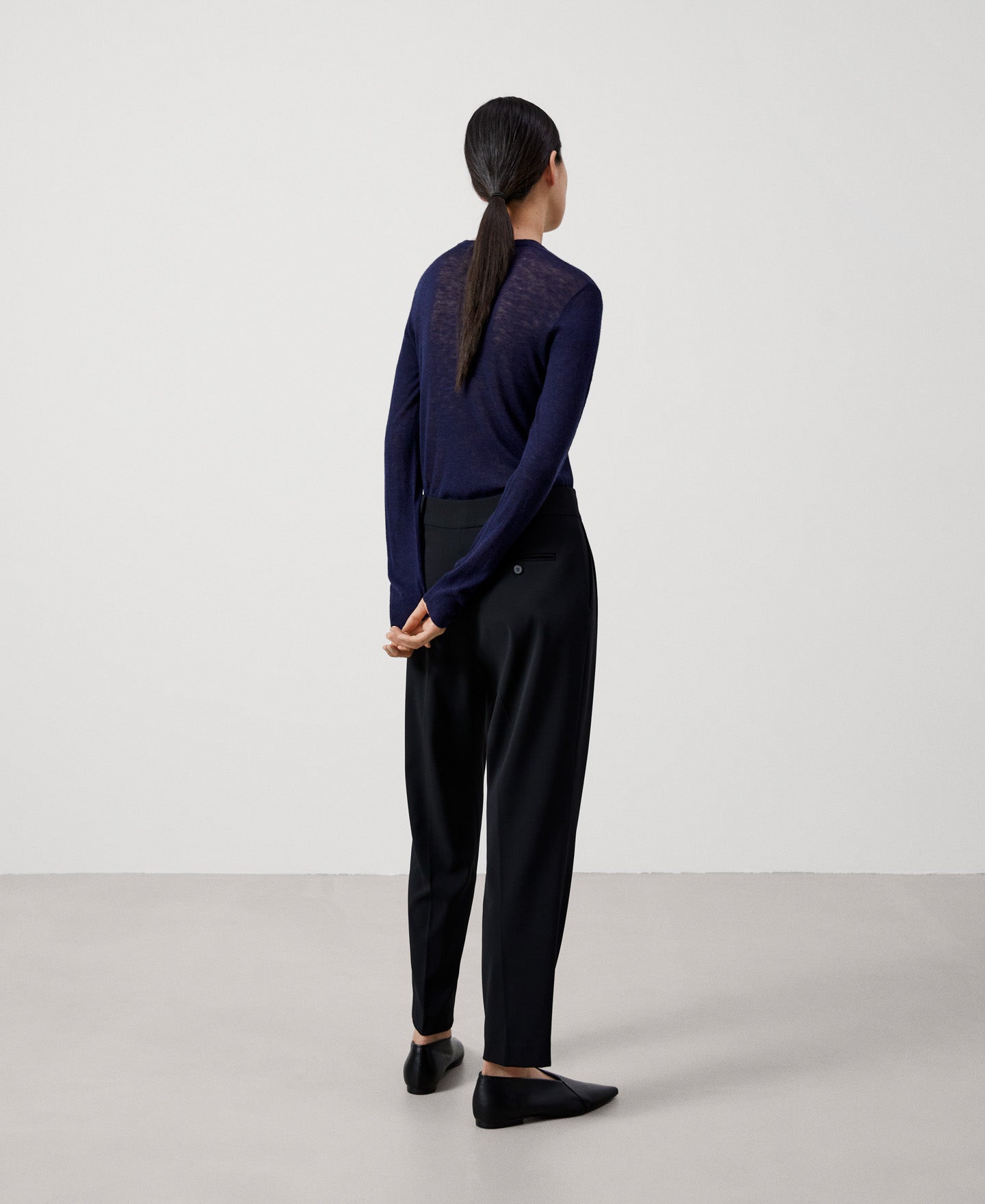 Women Jersey | Navy Blue Womens Merino Wool Crew Neck Sweater by Spanish designer Adolfo Dominguez