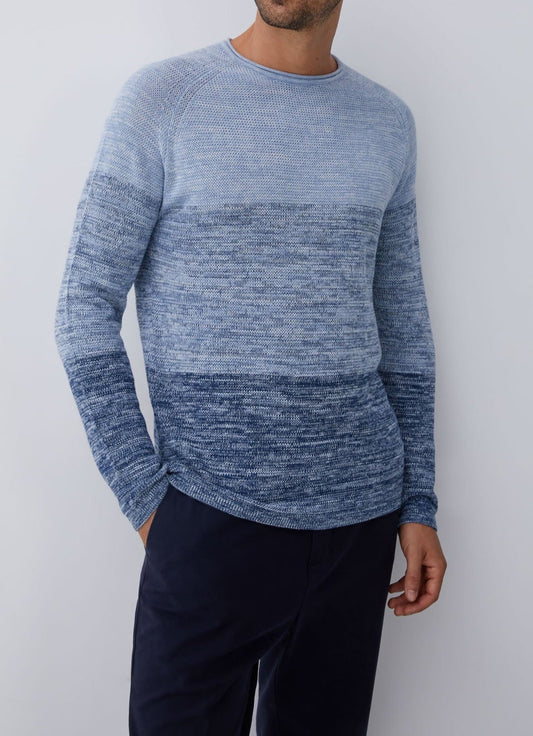 Men Jersey | Navy Blue/White Crew Neck Melange Sweater by Spanish designer Adolfo Dominguez