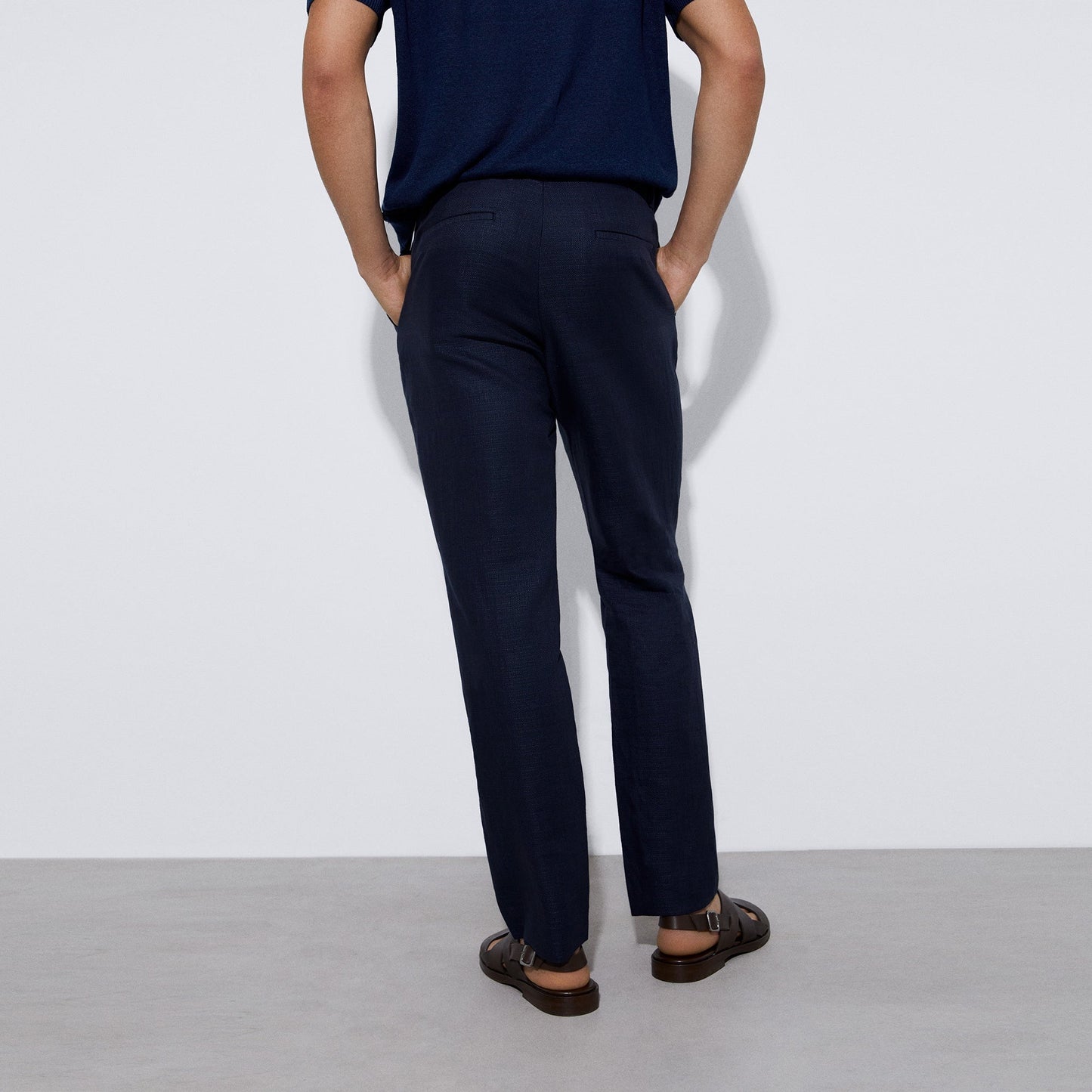 Men Trousers | Navyblue European Linen And Cotton Chino Trousers by Spanish designer Adolfo Dominguez