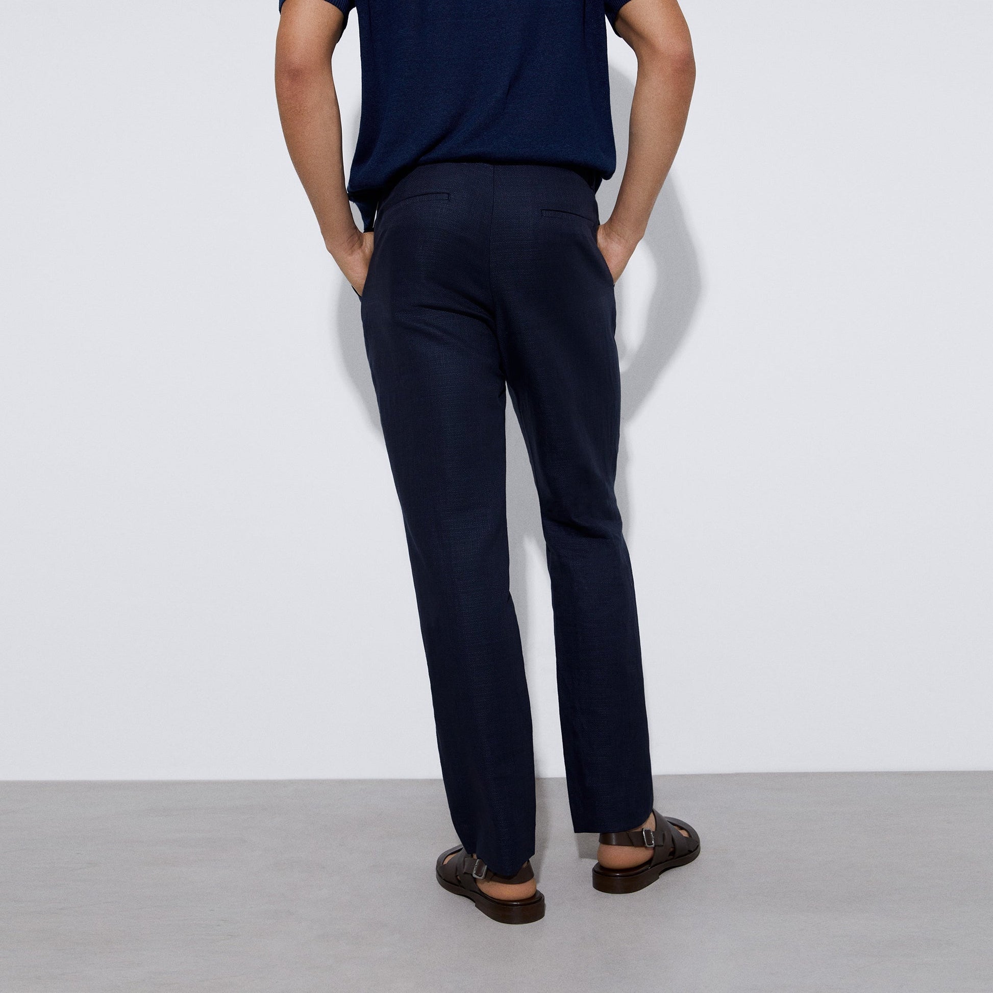 Men Trousers | Navyblue European Linen And Cotton Chino Trousers by Spanish designer Adolfo Dominguez