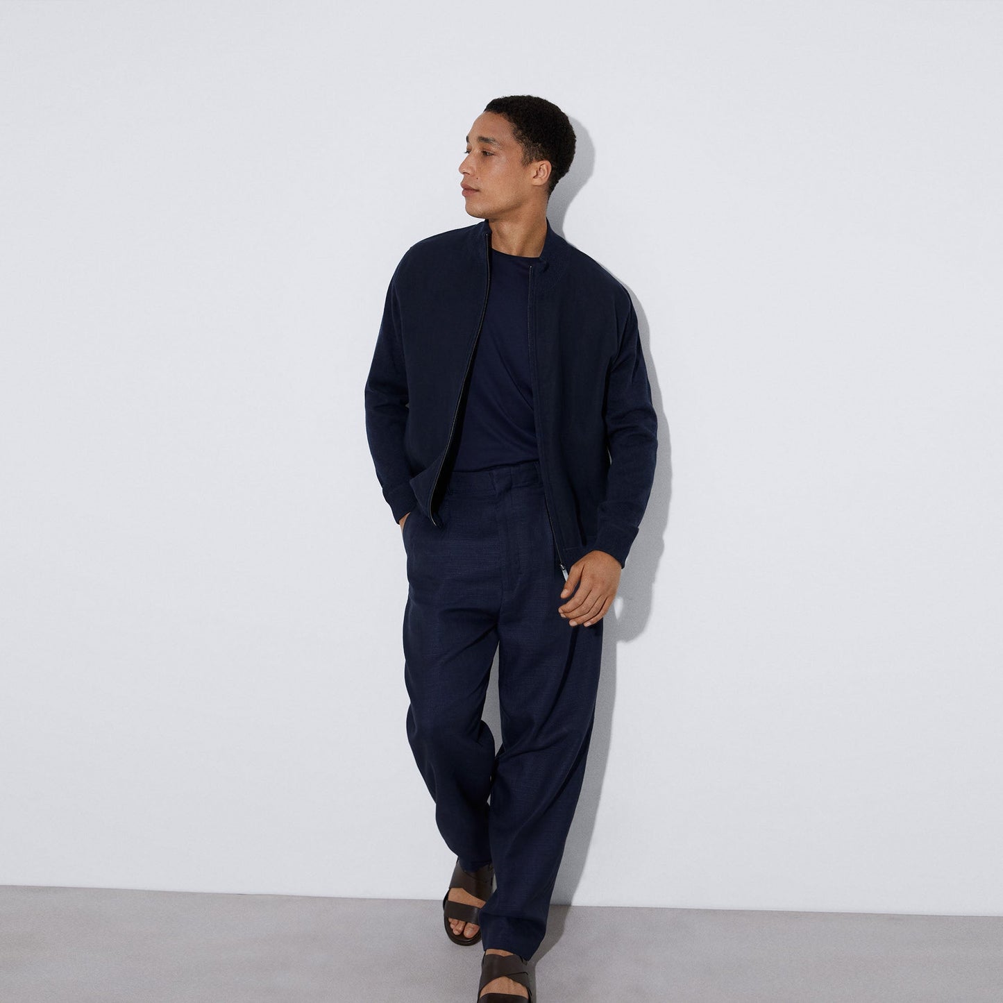 Men Knit Jacket | Navyblue Knitted Jacket In Linen And Cotton by Spanish designer Adolfo Dominguez