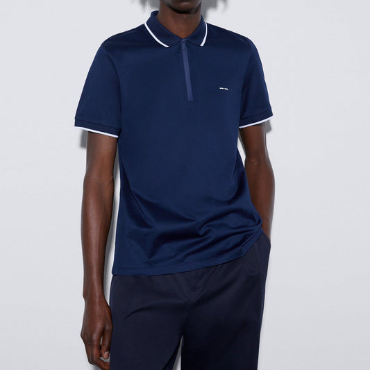 Men Polo | Navyblue Mercerized Cotton Polo Shirt by Spanish designer Adolfo Dominguez