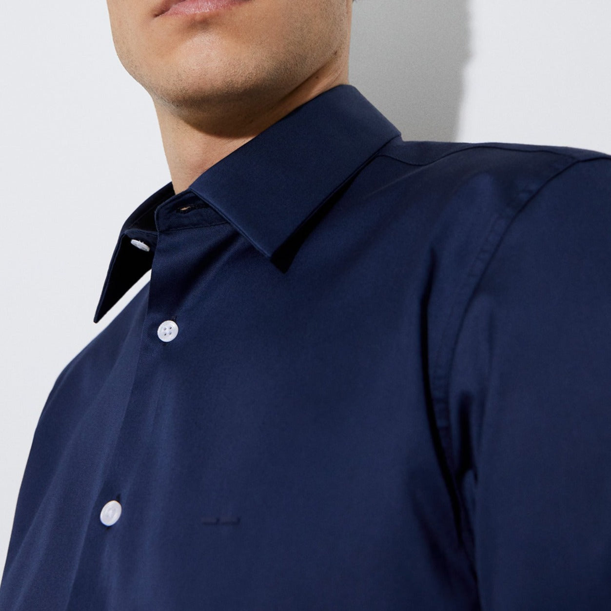 Men Shirt | Navyblue Responsible Lyocell And Cotton Shirt by Spanish designer Adolfo Dominguez