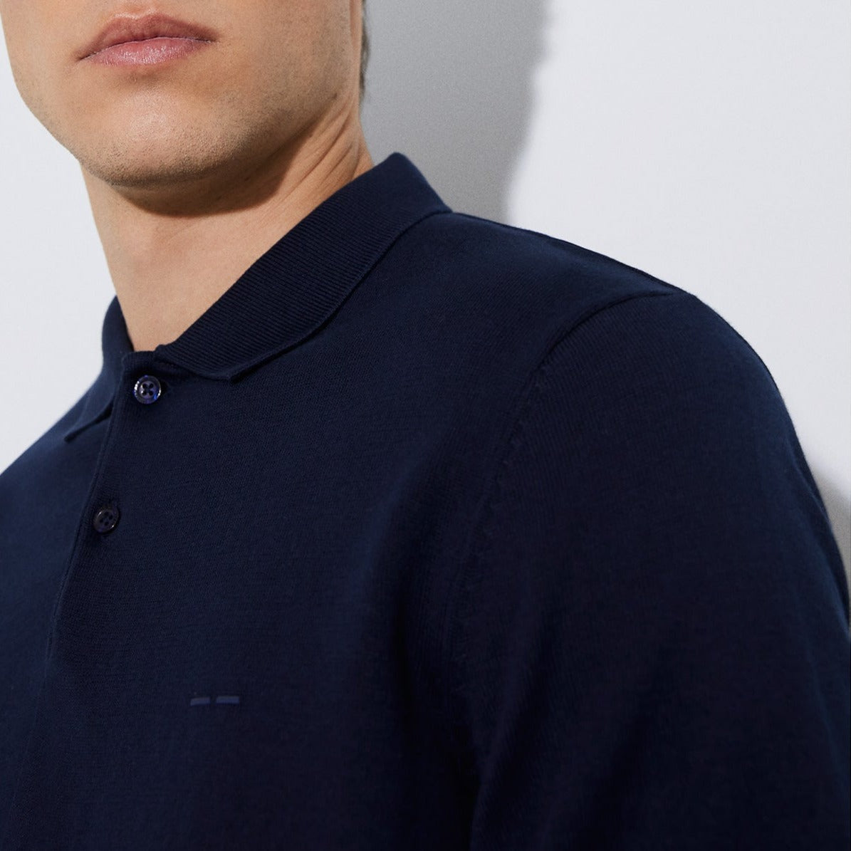 Men Polo | Navyblue Two Button Polo Shirt In Cotton by Spanish designer Adolfo Dominguez