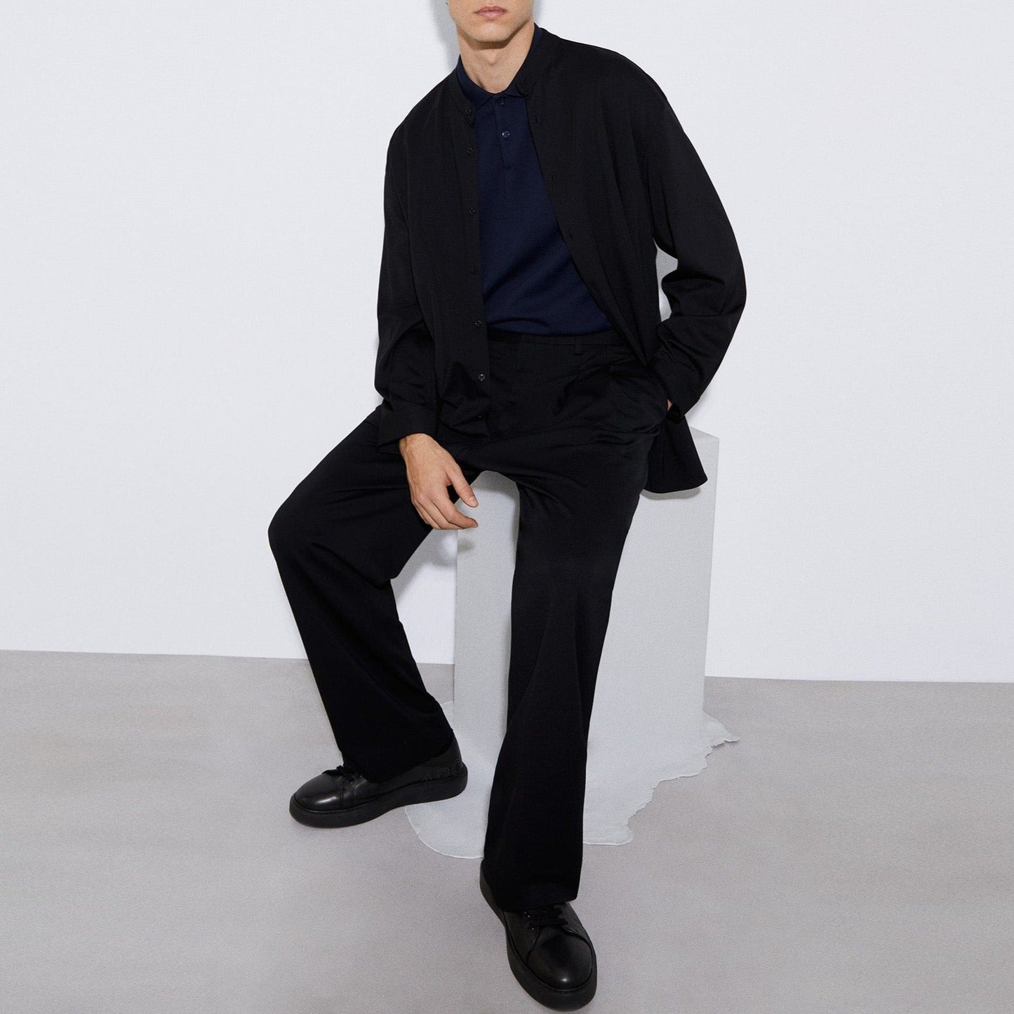 Men Polo | Navyblue Two Button Polo Shirt In Cotton by Spanish designer Adolfo Dominguez