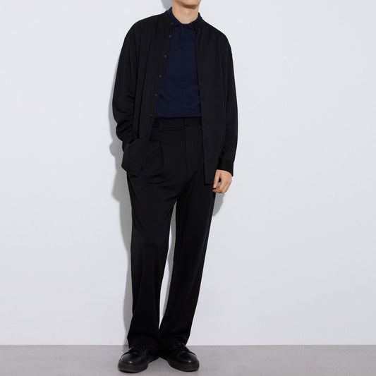 Men Polo | Navyblue Two Button Polo Shirt In Cotton by Spanish designer Adolfo Dominguez