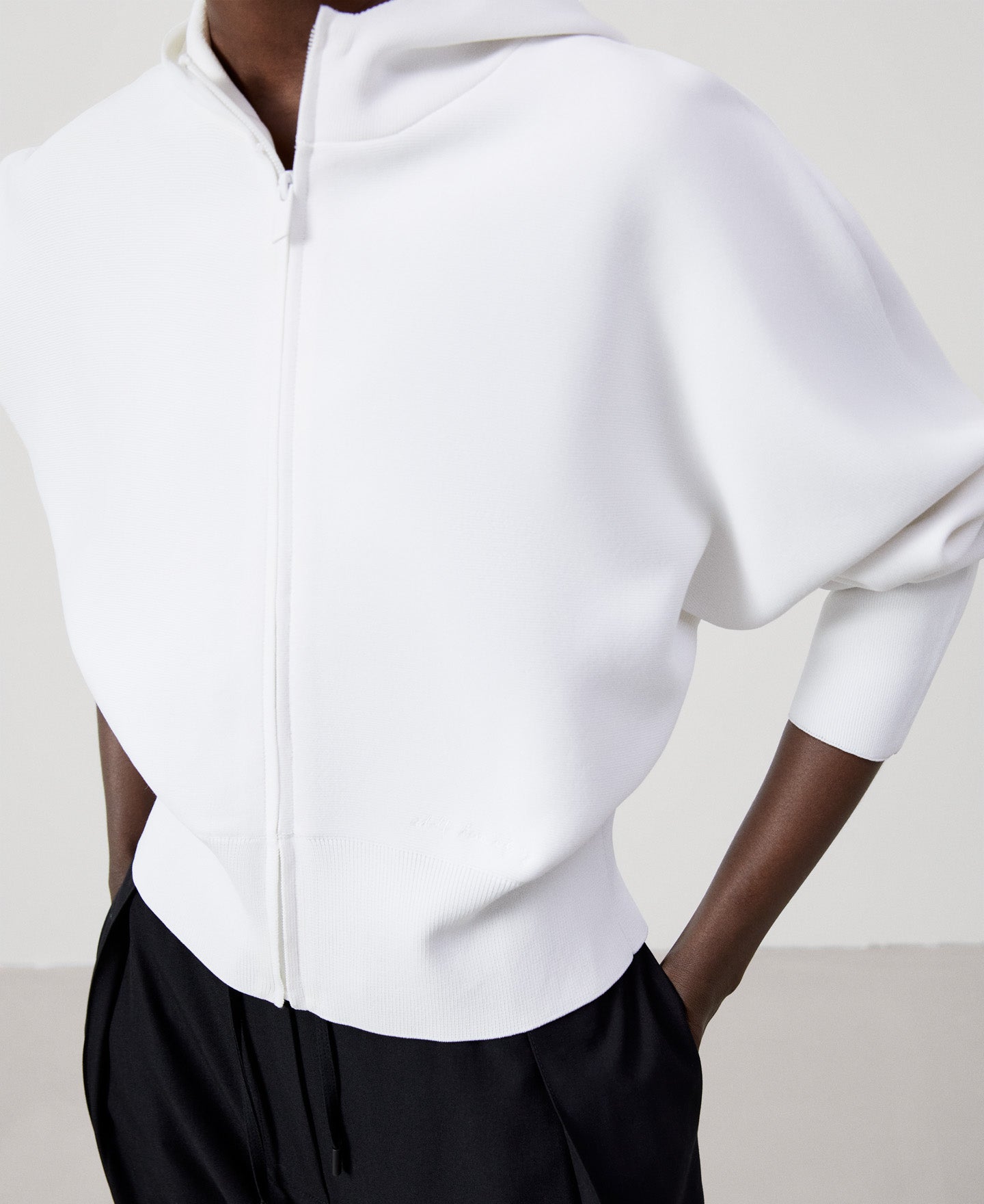 Women Knit Jacket | Off White Viscose And Recycled Nylon Bomber Jacket by Spanish designer Adolfo Dominguez