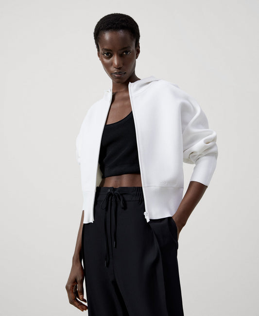 Women Knit Jacket | Off White Viscose And Recycled Nylon Bomber Jacket by Spanish designer Adolfo Dominguez