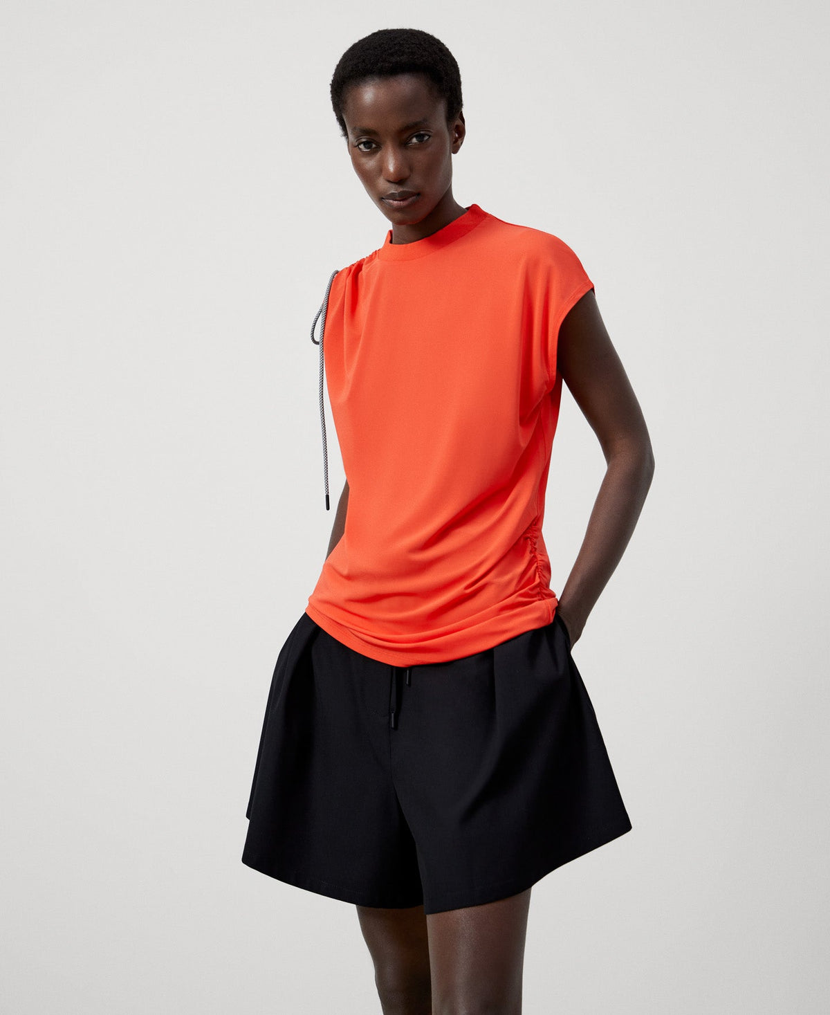 Women T-Shirt (Short Sleeve) | Orange Asymmetrical Blouse In Elastic Viscose by Spanish designer Adolfo Dominguez