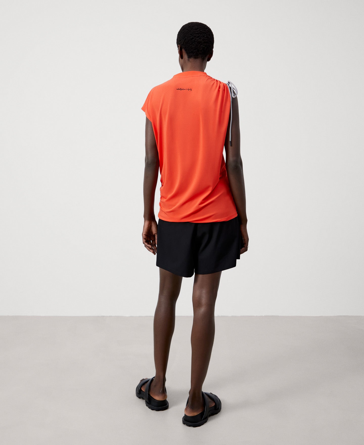 Women T-Shirt (Short Sleeve) | Orange Asymmetrical Blouse In Elastic Viscose by Spanish designer Adolfo Dominguez