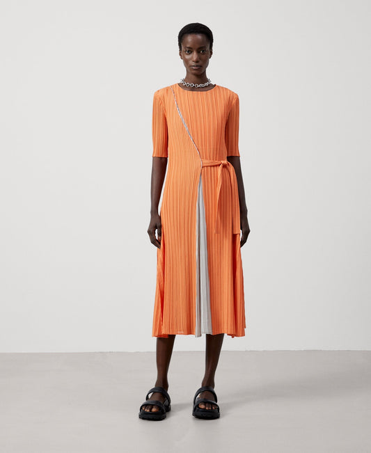 Women Dress | Orange Crinkle Midi Dress by Spanish designer Adolfo Dominguez