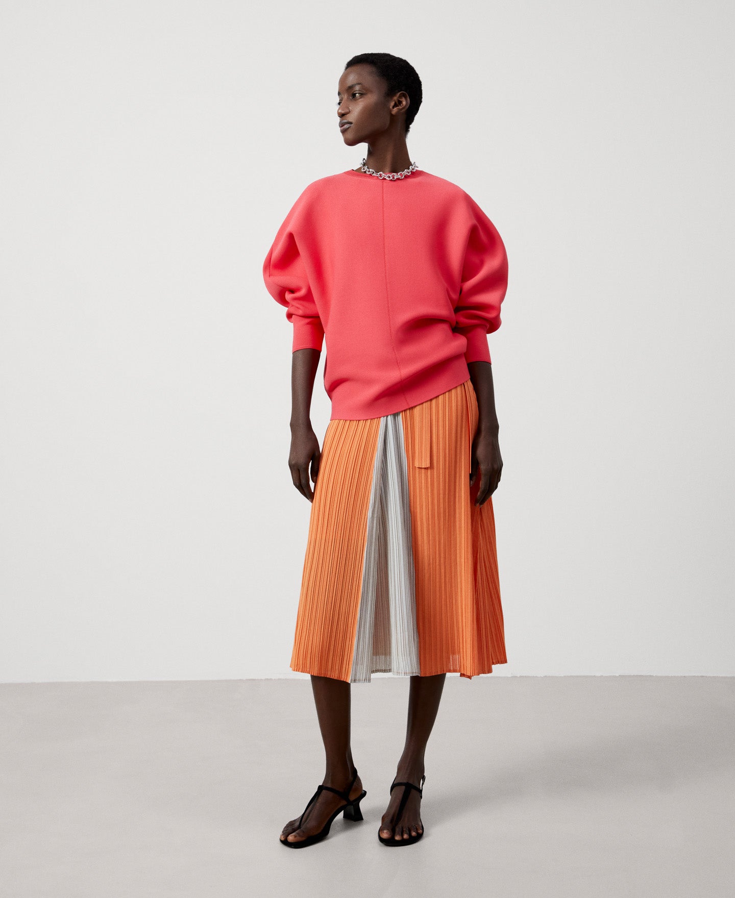 Women Dress | Orange Crinkle Midi Dress by Spanish designer Adolfo Dominguez