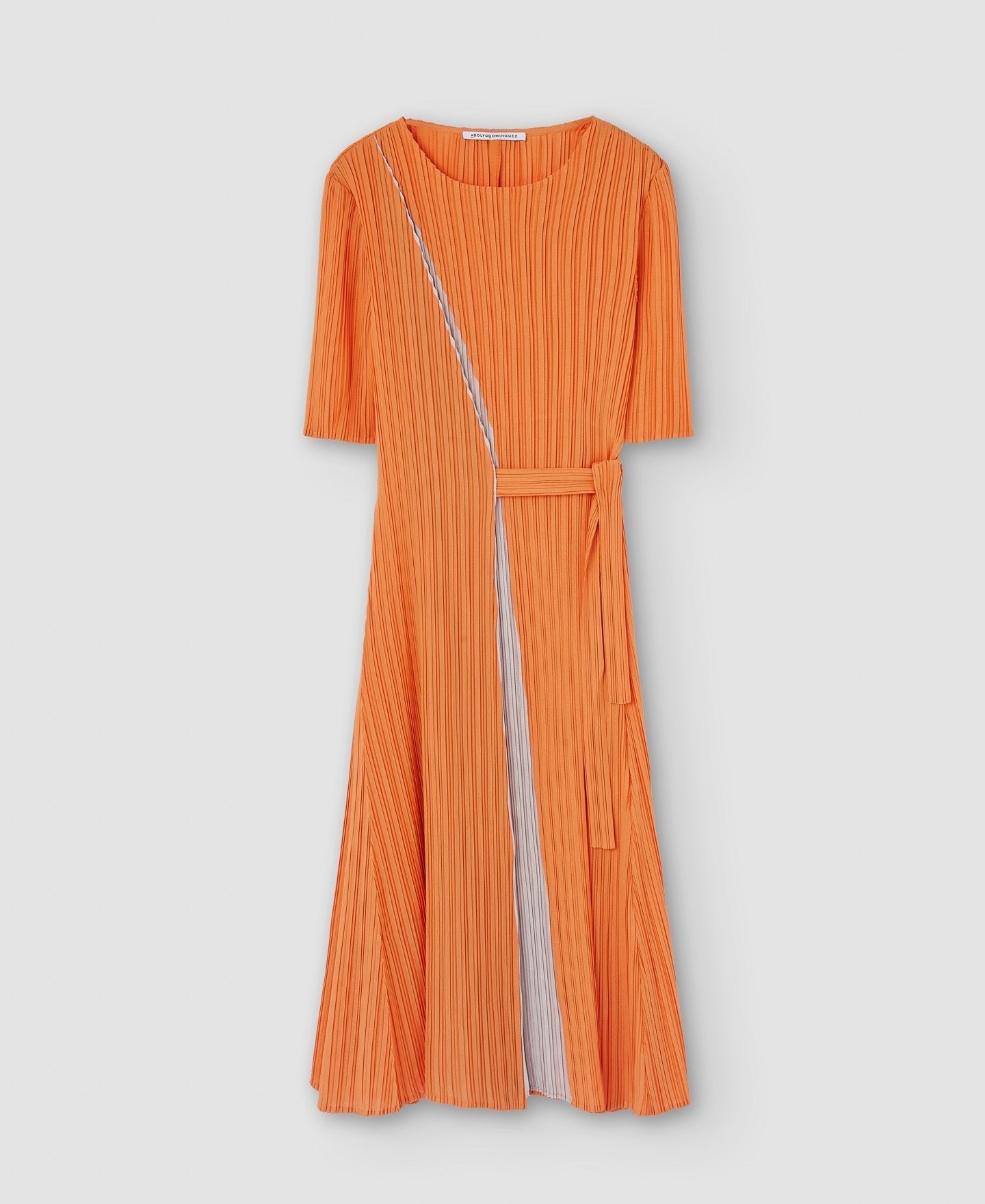 Women Dress | Orange Crinkle Midi Dress by Spanish designer Adolfo Dominguez
