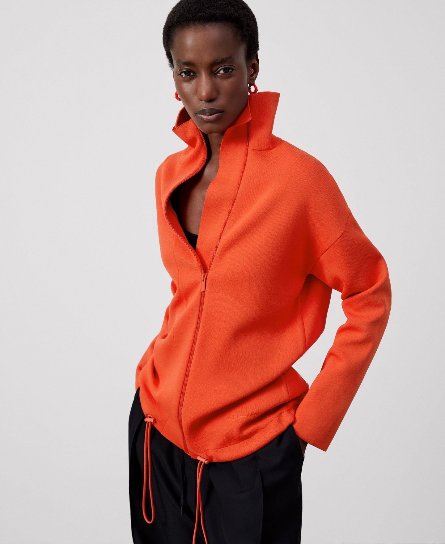 Women Knit Jacket | Orange Knit Jacket by Spanish designer Adolfo Dominguez