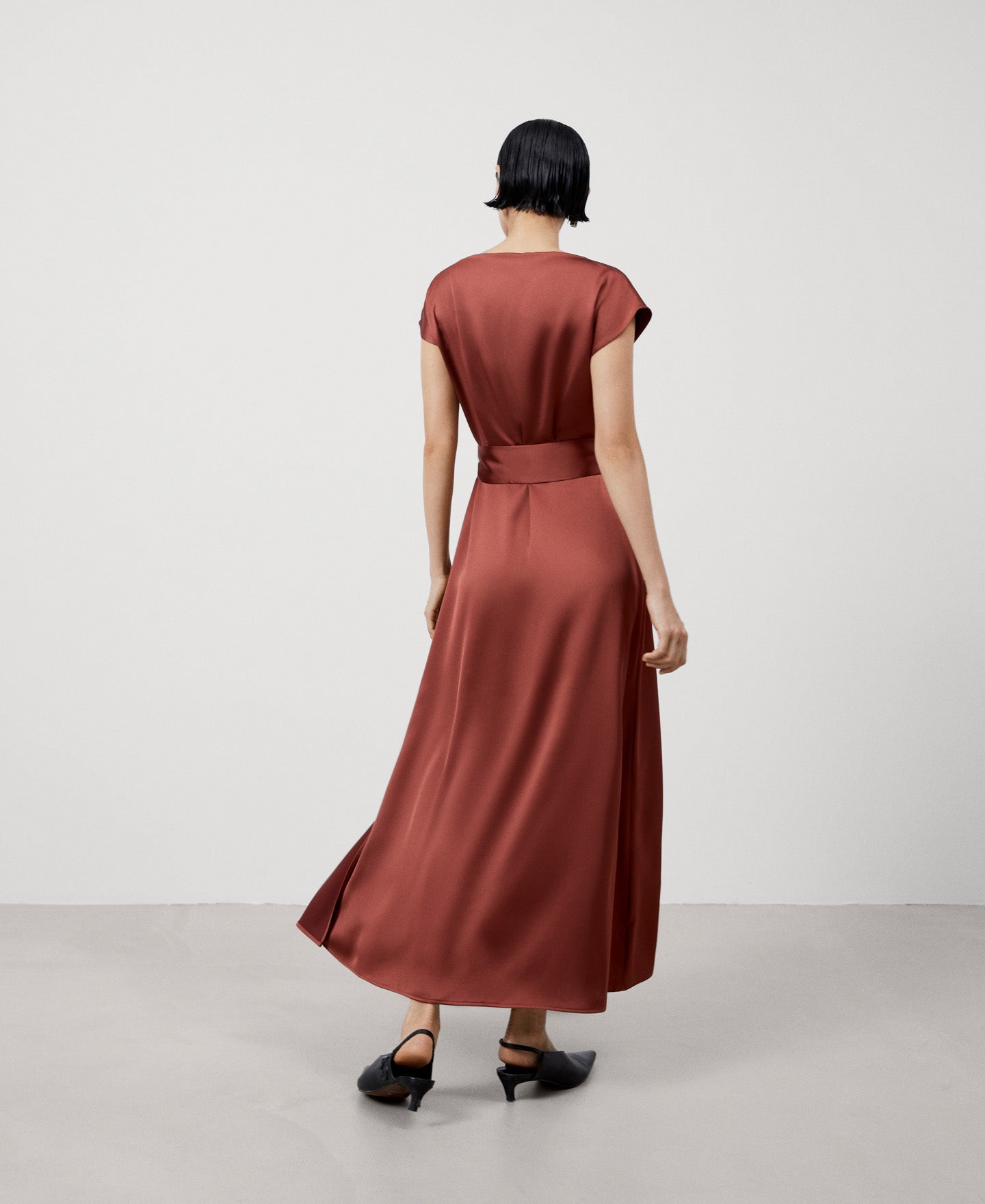 Women Cocktail Dress | Orange Recyled Polyester Draped Dress by Spanish designer Adolfo Dominguez