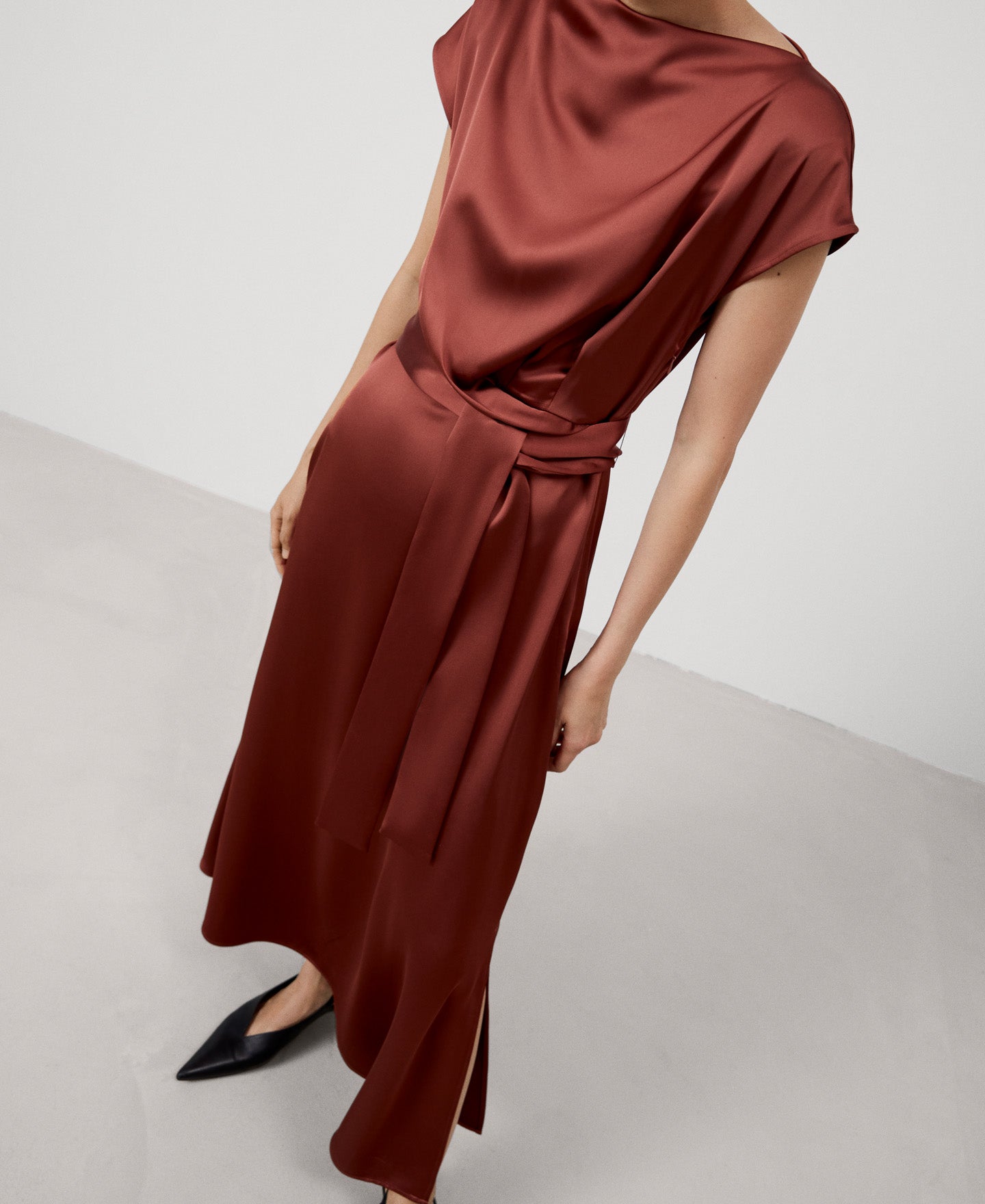 Women Cocktail Dress | Orange Recyled Polyester Draped Dress by Spanish designer Adolfo Dominguez