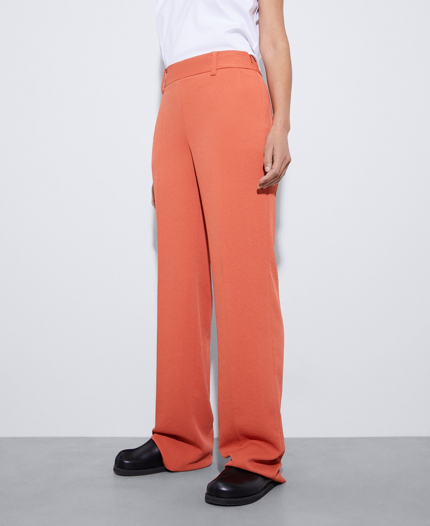 Women Trousers | Orange Straight Trousers With Darts by Spanish designer Adolfo Dominguez