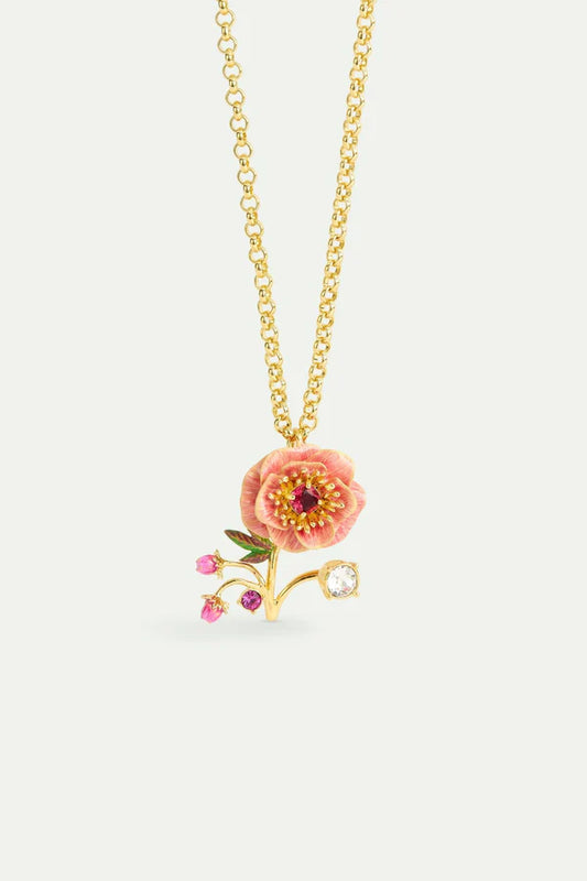 Pink Anemone. Rose Bud And Crystal Necklace | AWBB3041