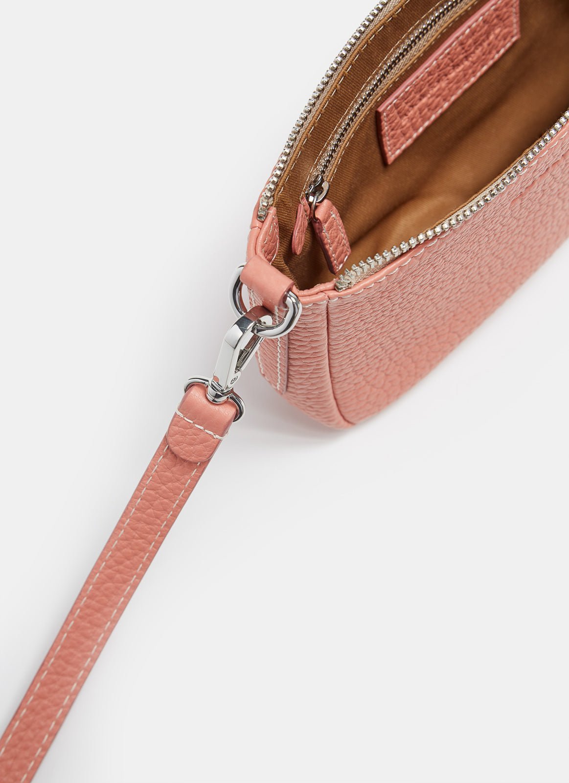 Women Leather Bag | Pink Granulated Mini Crossbody Bag by Spanish designer Adolfo Dominguez