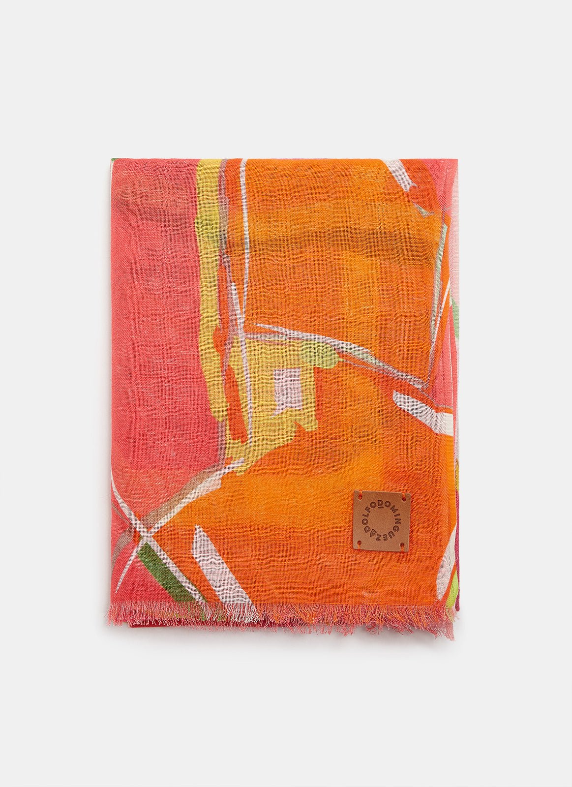 Women Shawl | Pink Print Linen And Cotton Scarf With Print by Spanish designer Adolfo Dominguez