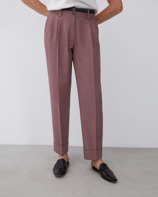 Women Trousers | Pink Straight Trousers With Darts by Spanish designer Adolfo Dominguez