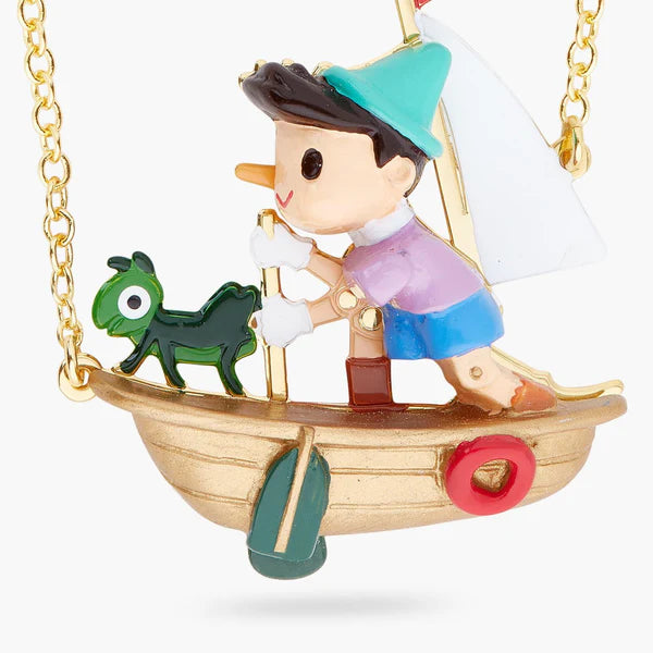 Pinocchio And Cricket On A Boat Necklace | ARPI3071