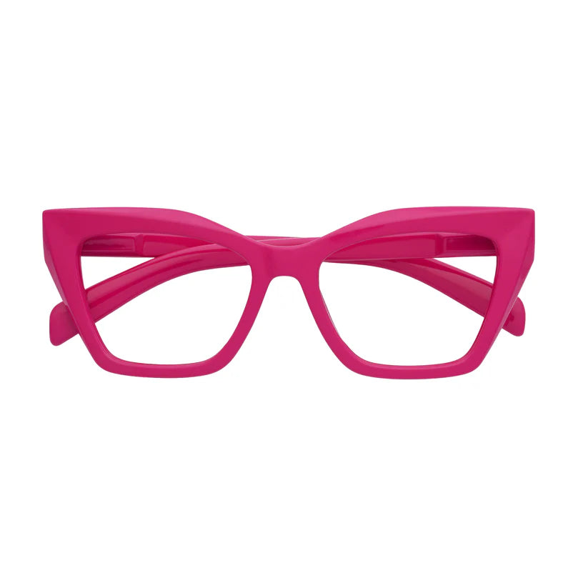 Pink cat eye framed glasses