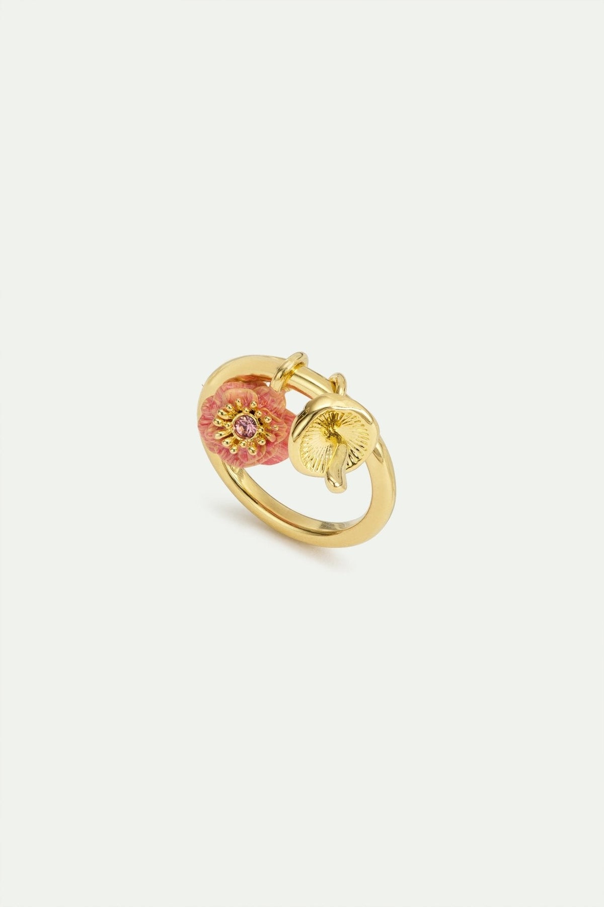 Charm Ring With Pink Anemone And Gold Mushroom | AWBB6041