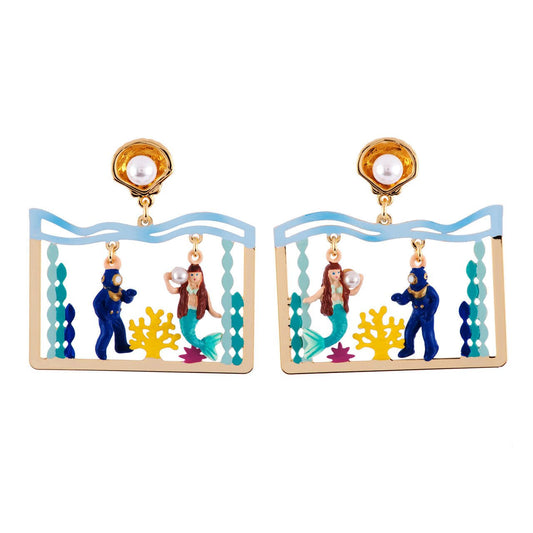 Je Suis Une Sirène Shell With Mermaid & Scuba Diver Earrings | AFJS1061