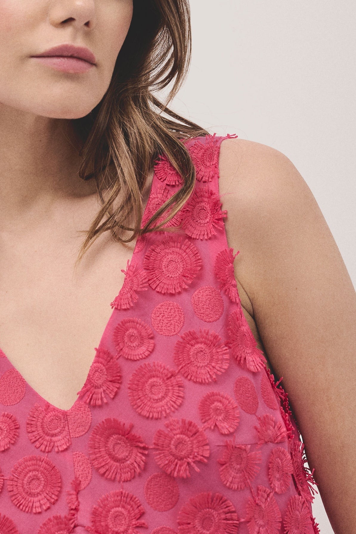 Dresses | Raspberry sleeveless fil coupé midi dress by Spanish designer Roberto Verino
