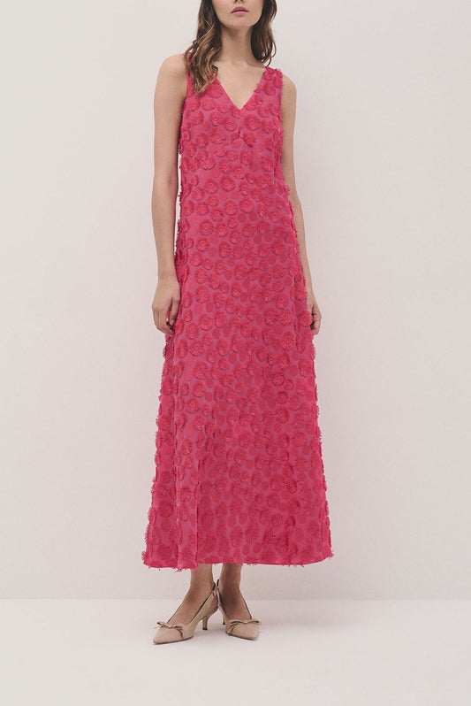 Dresses | Raspberry sleeveless fil coupé midi dress by Spanish designer Roberto Verino