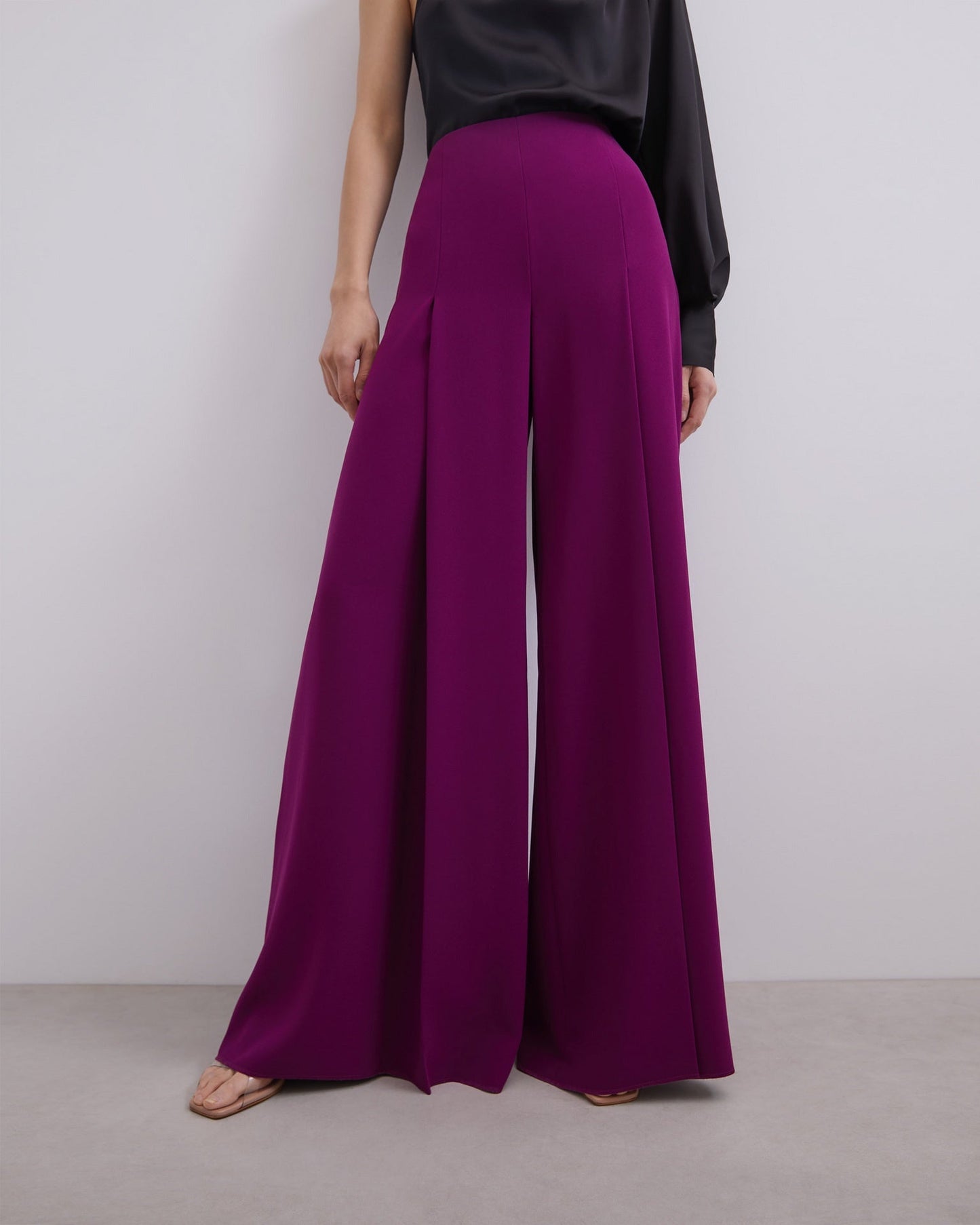 Women Trousers | Red Bougainvillea Palazzo Trousers With Front Pleat by Spanish designer Adolfo Dominguez